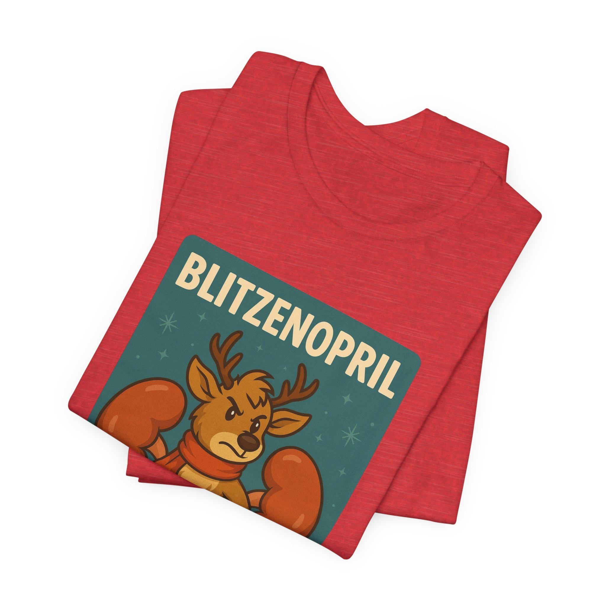 Blitzenopril Protecting Kidneys T-Shirt | Funny Holiday Cartoon Tee