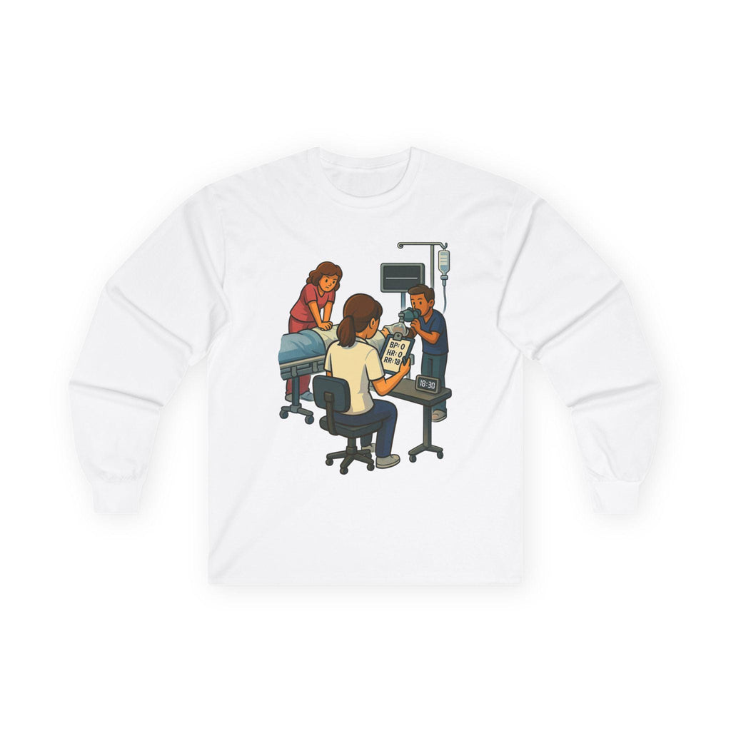 Code Blue Charting Long Sleeve Tee | Respiratory Nightmare Illustration