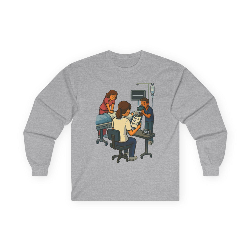 Code Blue Charting Long Sleeve Tee | Respiratory Nightmare Illustration