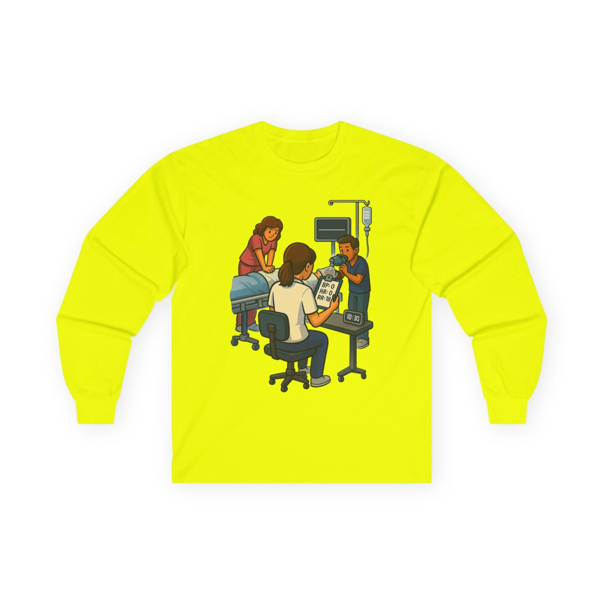 Code Blue Charting Long Sleeve Tee | Respiratory Nightmare Illustration
