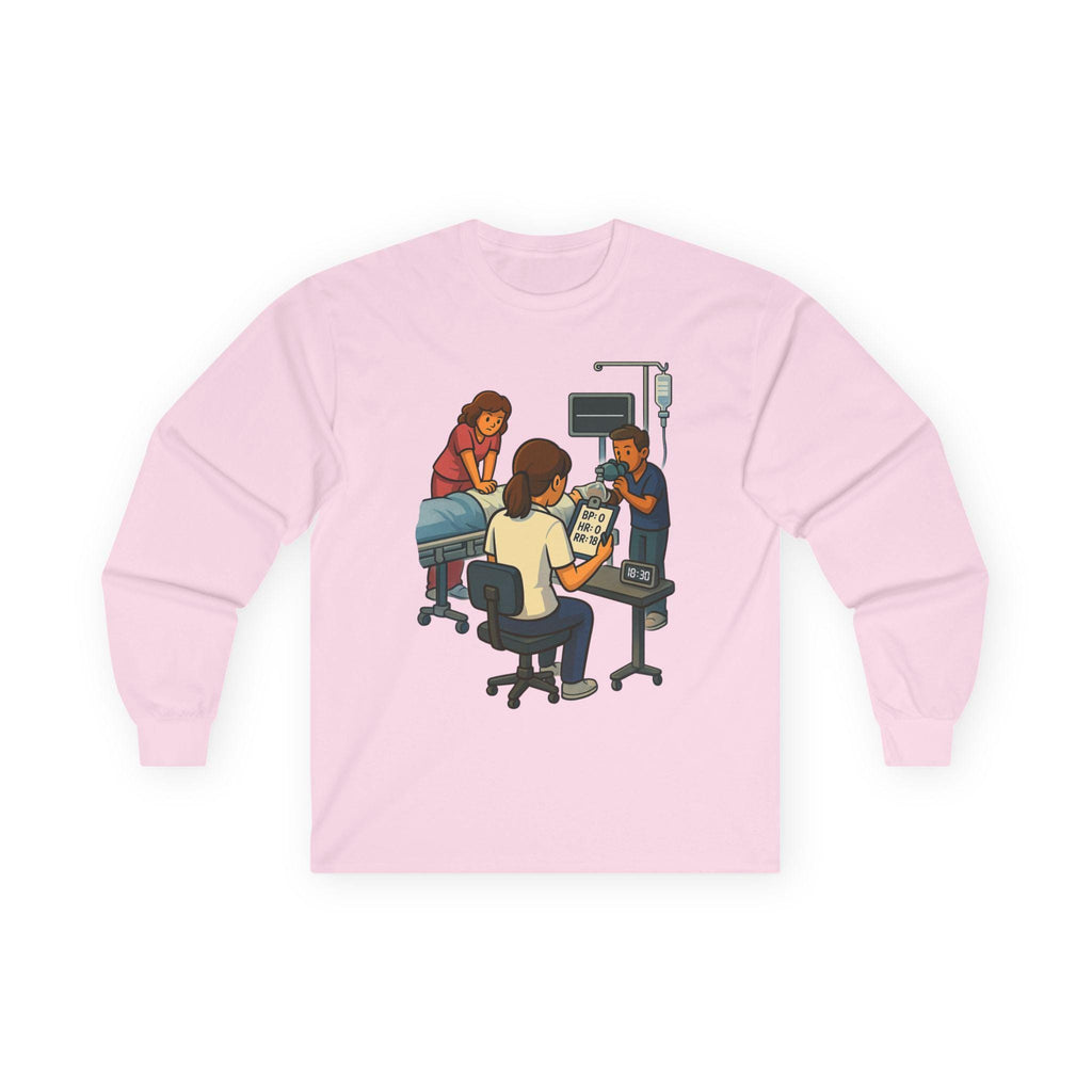 Code Blue Charting Long Sleeve Tee | Respiratory Nightmare Illustration