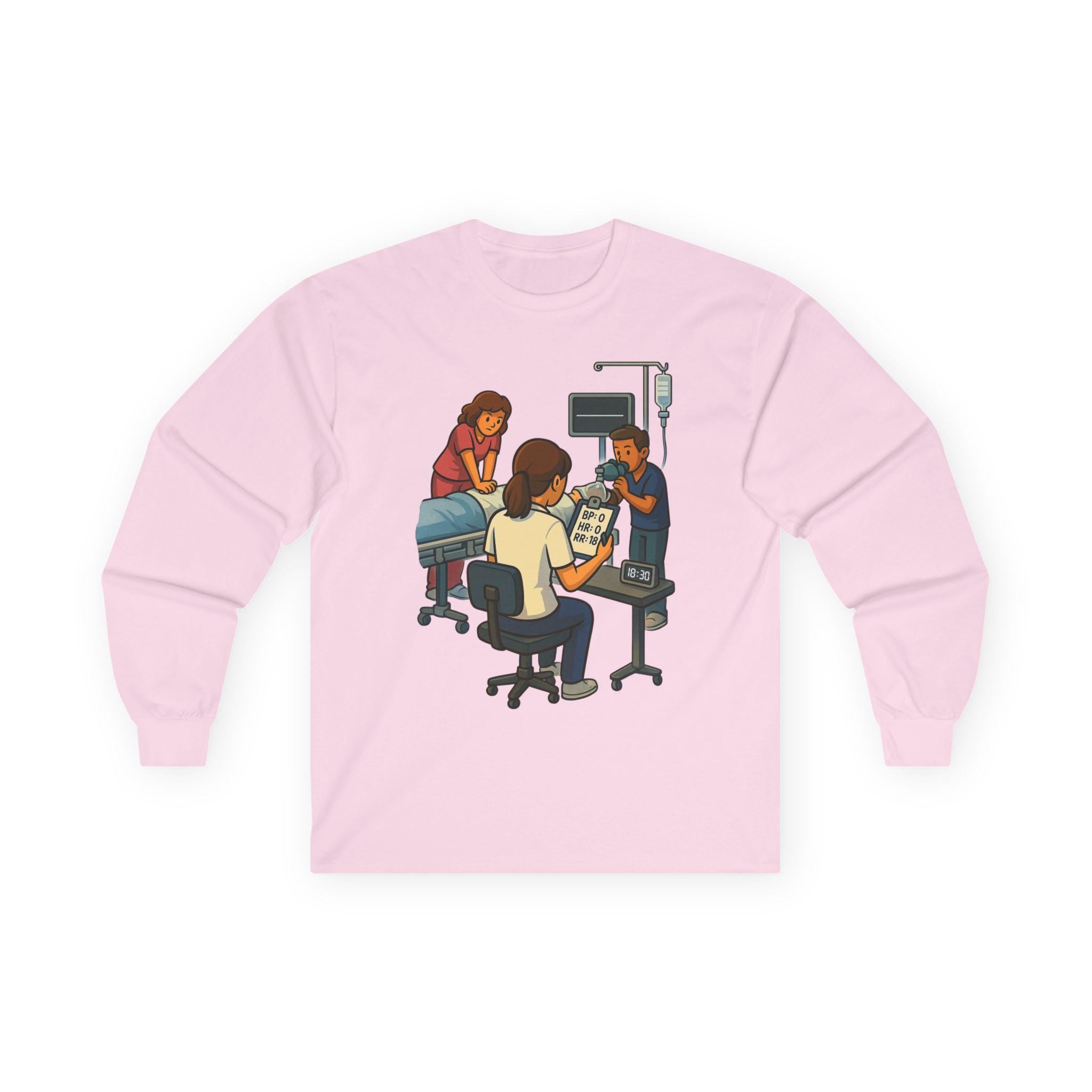 Code Blue Charting Long Sleeve Tee | Respiratory Nightmare Illustration